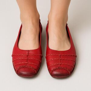 Women's Red Leather Flats
